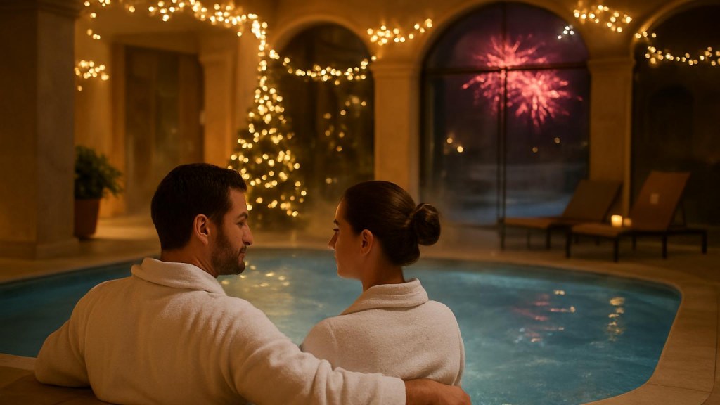 Coppia in area benessere per un Capodanno rilassante